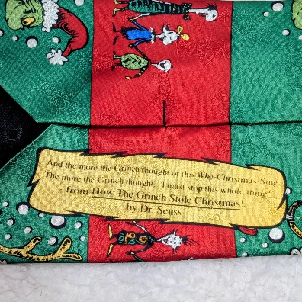 Dr. Seuss How The Grinch Stole Christmas 100% Silk Red & Green Holiday Neck Tie